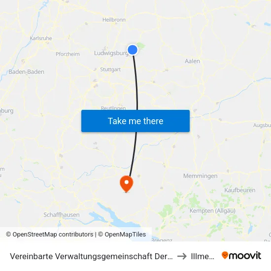 Vereinbarte Verwaltungsgemeinschaft Der Stadt Backnang to Illmensee map