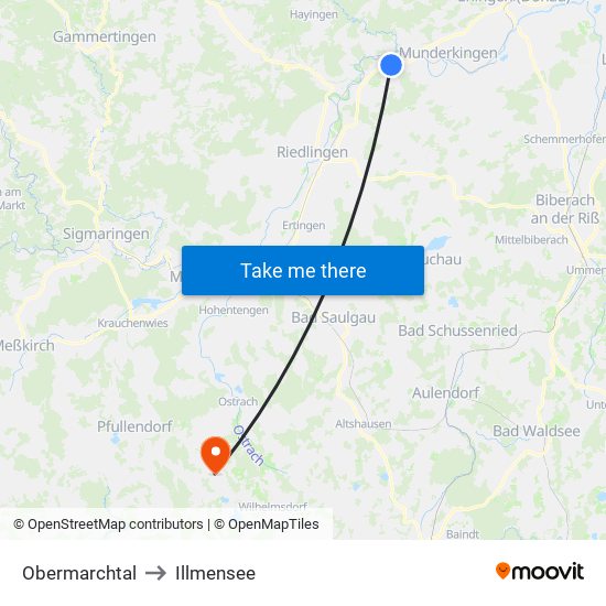 Obermarchtal to Illmensee map