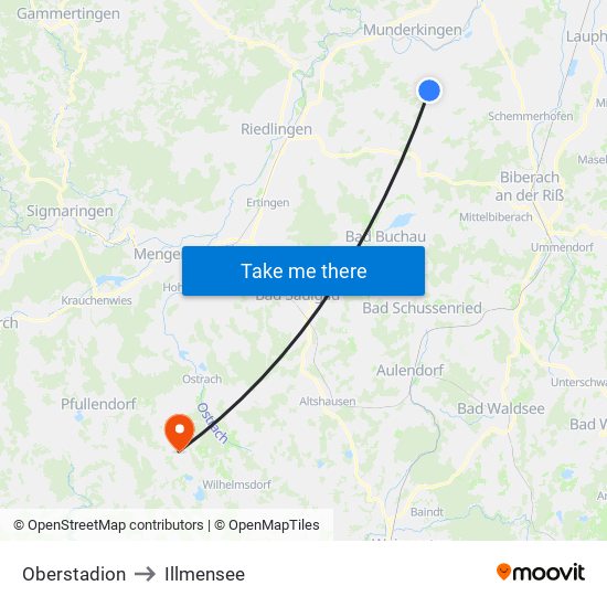Oberstadion to Illmensee map