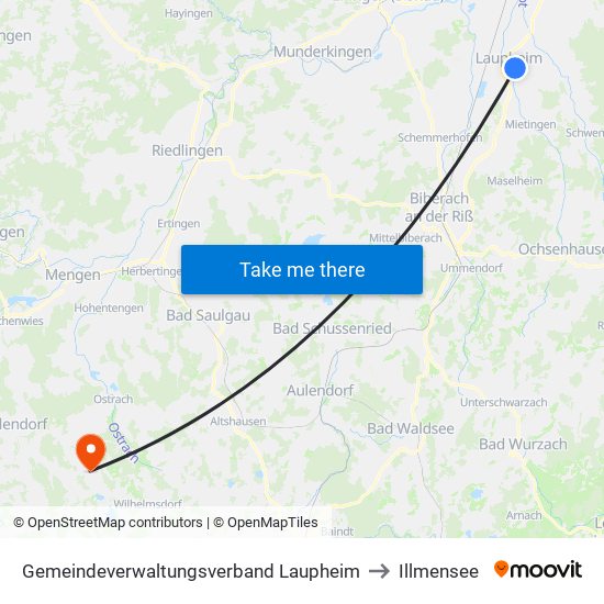 Gemeindeverwaltungsverband Laupheim to Illmensee map