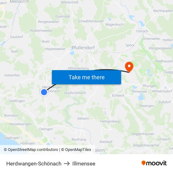 Herdwangen-Schönach to Illmensee map