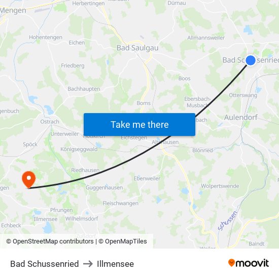 Bad Schussenried to Illmensee map
