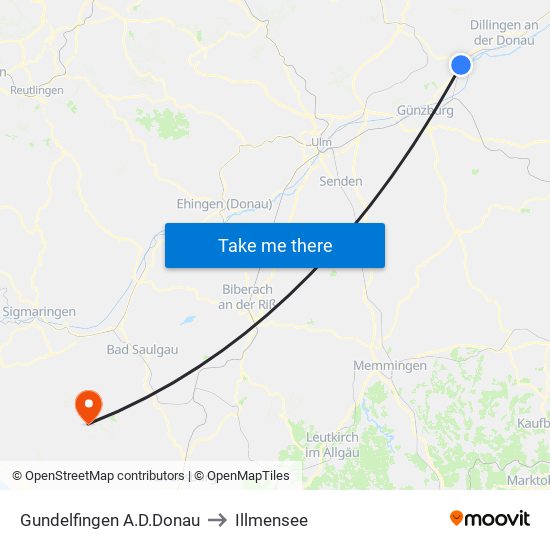 Gundelfingen A.D.Donau to Illmensee map