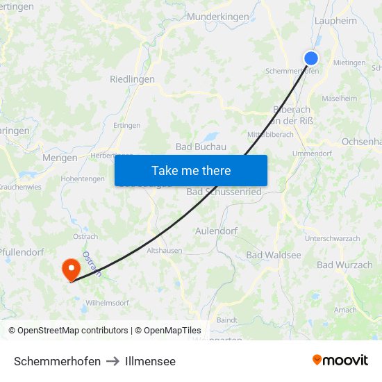 Schemmerhofen to Illmensee map