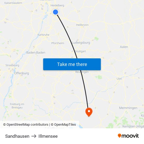 Sandhausen to Illmensee map