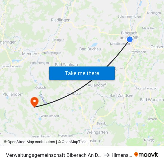 Verwaltungsgemeinschaft Biberach An Der Riß to Illmensee map