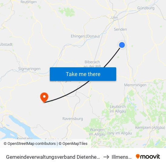 Gemeindeverwaltungsverband Dietenheim to Illmensee map