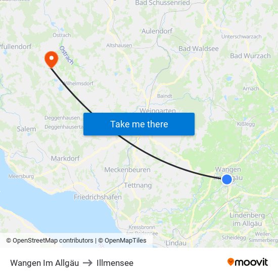 Wangen Im Allgäu to Illmensee map