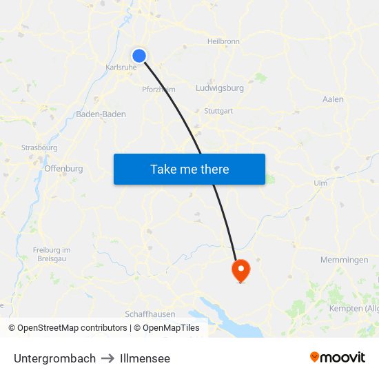 Untergrombach to Illmensee map