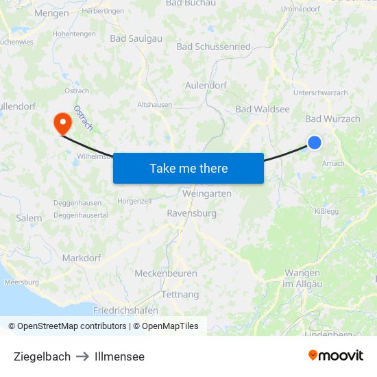 Ziegelbach to Illmensee map