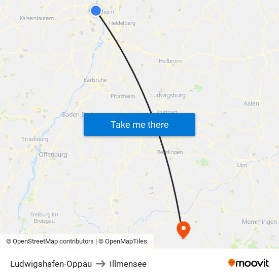 Ludwigshafen-Oppau to Illmensee map