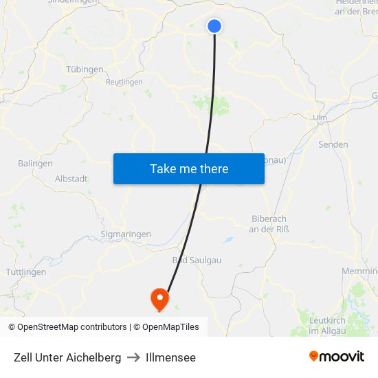 Zell Unter Aichelberg to Illmensee map