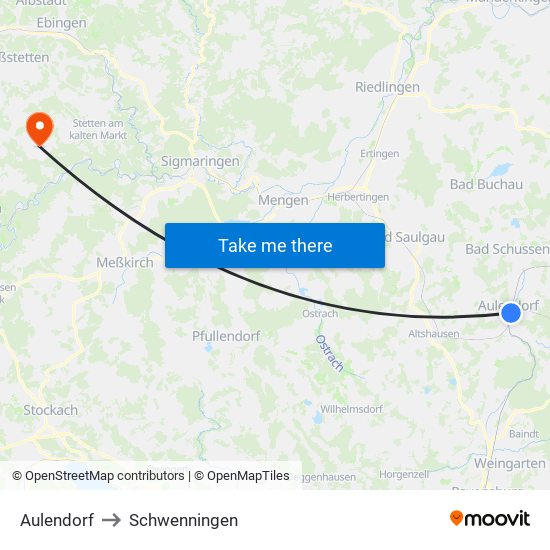 Aulendorf to Schwenningen map