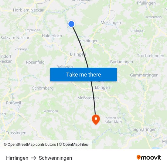 Hirrlingen to Schwenningen map