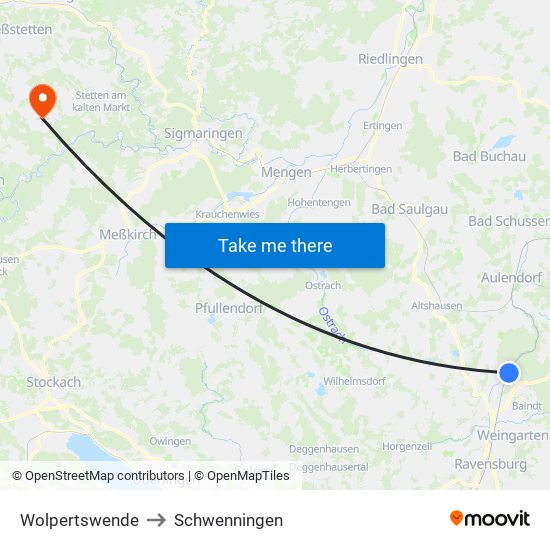 Wolpertswende to Schwenningen map