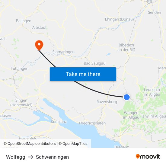 Wolfegg to Schwenningen map