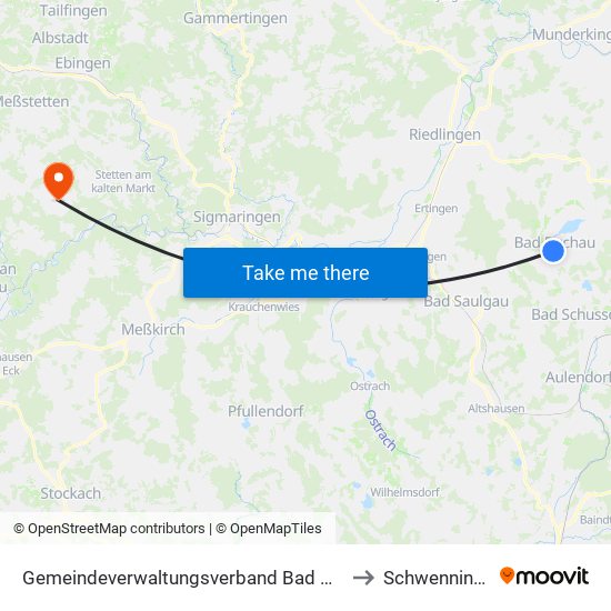 Gemeindeverwaltungsverband Bad Buchau to Schwenningen map