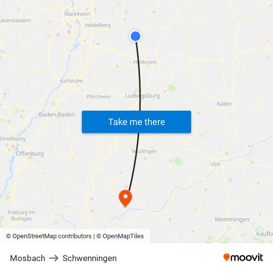 Mosbach to Schwenningen map