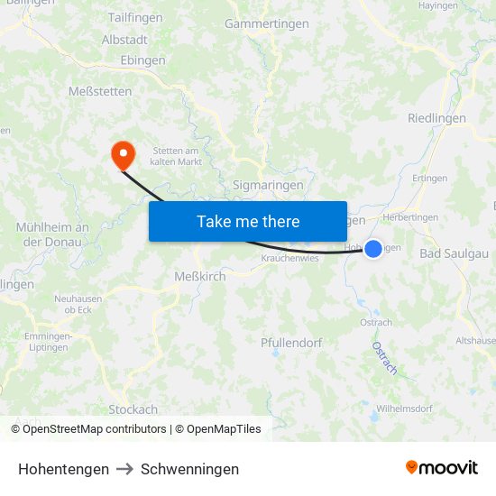 Hohentengen to Schwenningen map