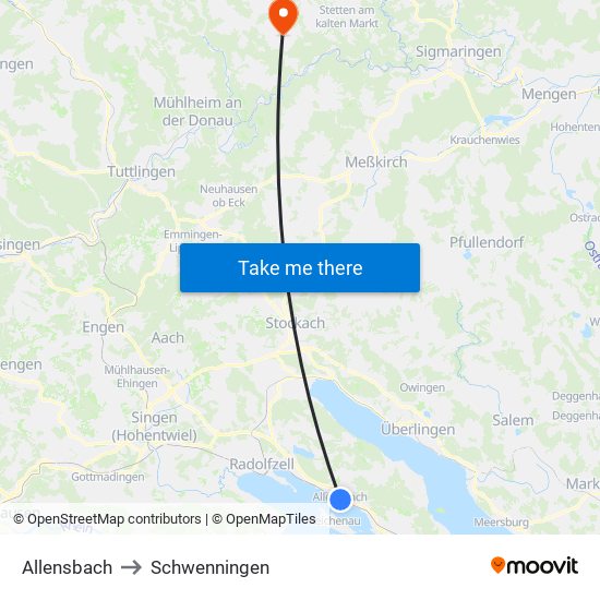 Allensbach to Schwenningen map