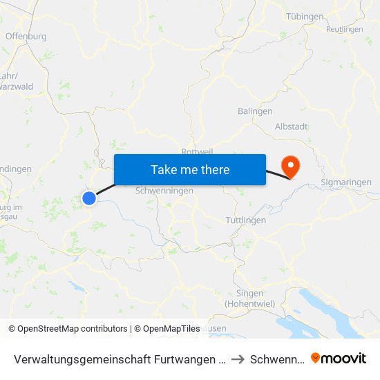 Verwaltungsgemeinschaft Furtwangen Im Schwarzwald to Schwenningen map