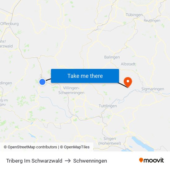 Triberg Im Schwarzwald to Schwenningen map