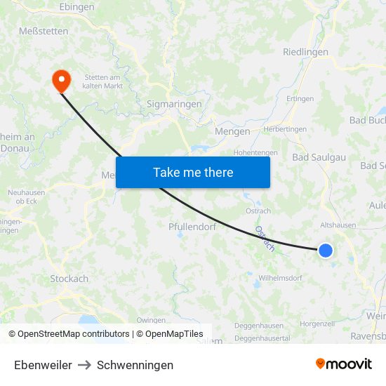 Ebenweiler to Schwenningen map