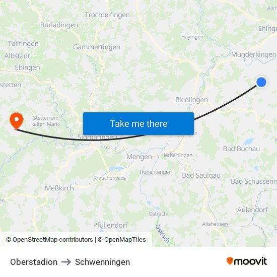 Oberstadion to Schwenningen map