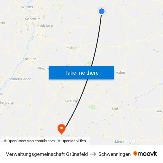 Verwaltungsgemeinschaft Grünsfeld to Schwenningen map