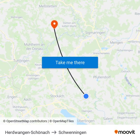 Herdwangen-Schönach to Schwenningen map