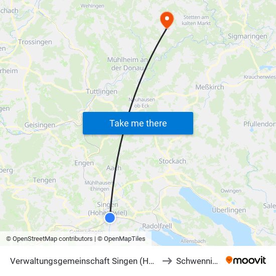 Verwaltungsgemeinschaft Singen (Hohentwiel) to Schwenningen map