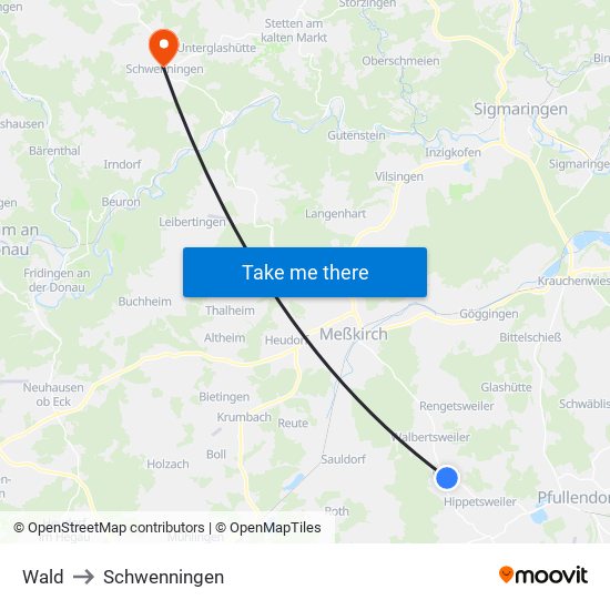 Wald to Schwenningen map