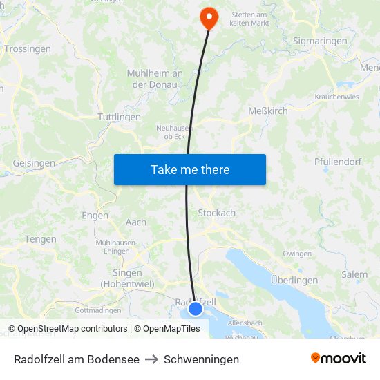 Radolfzell am Bodensee to Schwenningen map