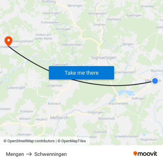 Mengen to Schwenningen map