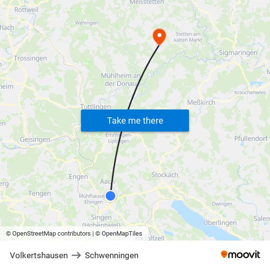 Volkertshausen to Schwenningen map