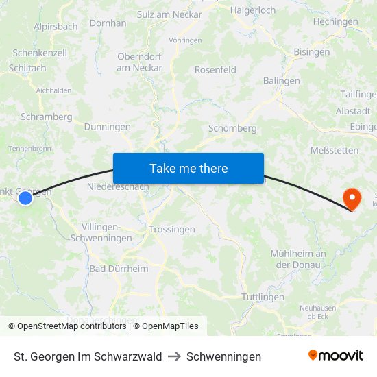 St. Georgen Im Schwarzwald to Schwenningen map