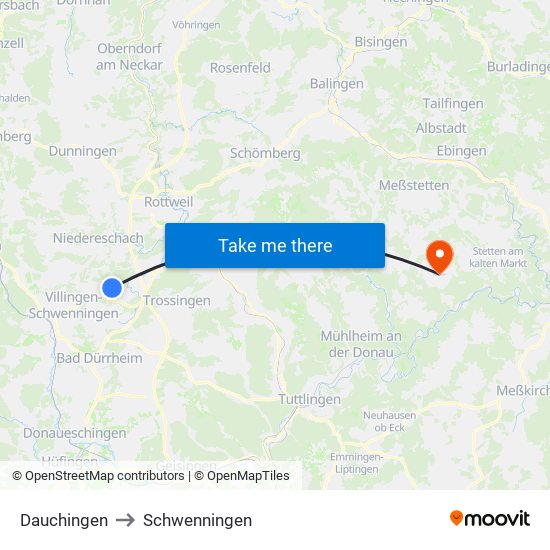 Dauchingen to Schwenningen map