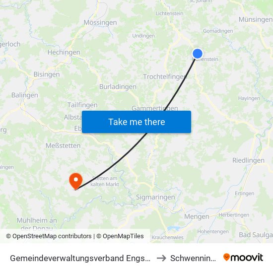 Gemeindeverwaltungsverband Engstingen to Schwenningen map