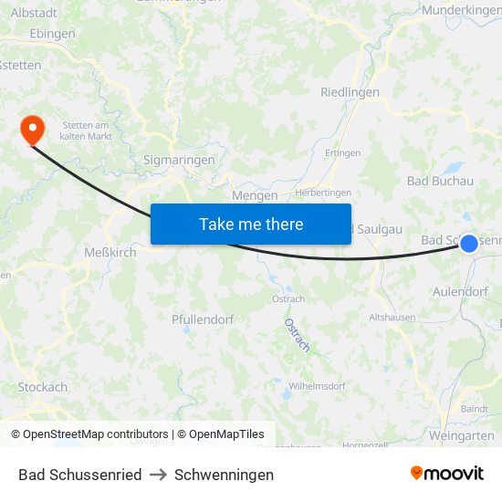 Bad Schussenried to Schwenningen map