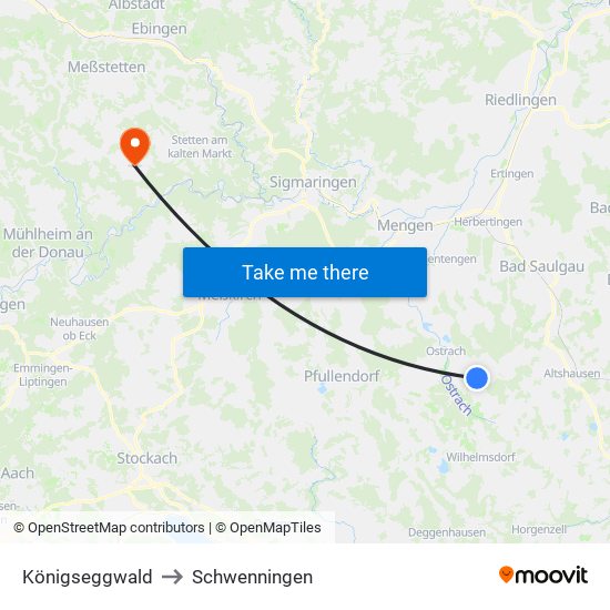 Königseggwald to Schwenningen map