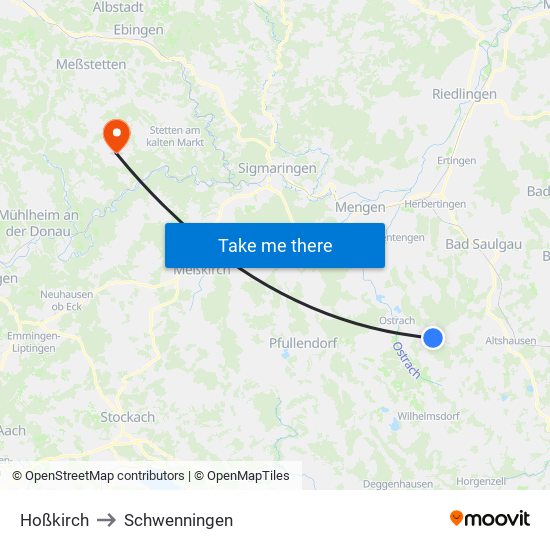 Hoßkirch to Schwenningen map