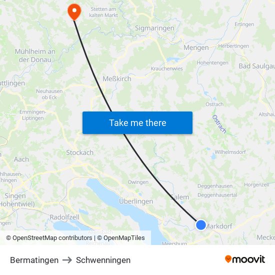 Bermatingen to Schwenningen map