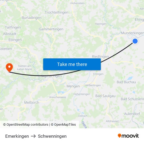 Emerkingen to Schwenningen map