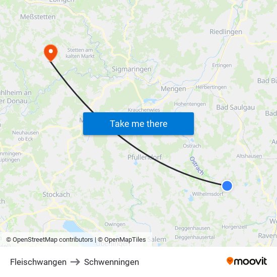 Fleischwangen to Schwenningen map
