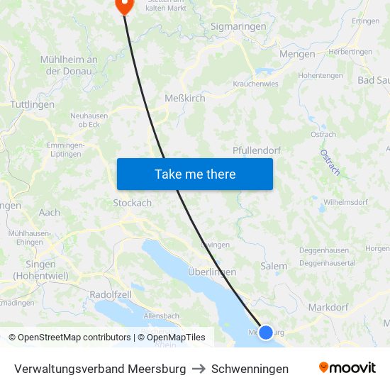 Verwaltungsverband Meersburg to Schwenningen map