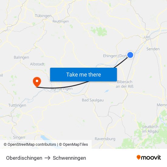 Oberdischingen to Schwenningen map