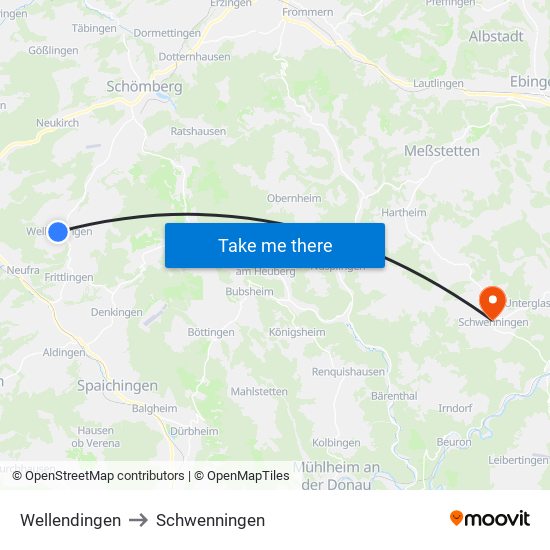 Wellendingen to Schwenningen map