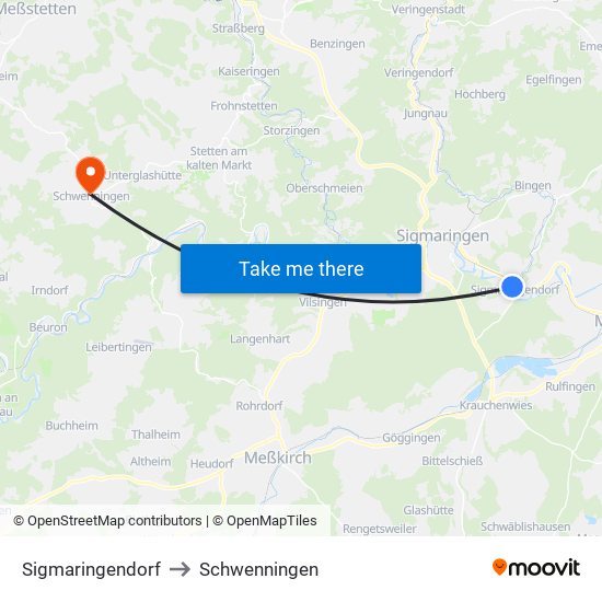 Sigmaringendorf to Schwenningen map