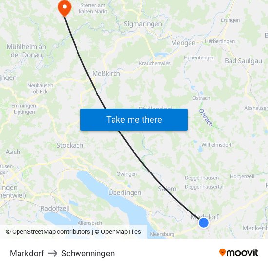 Markdorf to Schwenningen map