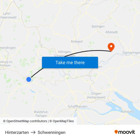 Hinterzarten to Schwenningen map